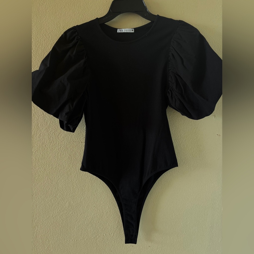 Zara Black Puff Sleeve Bodysuit